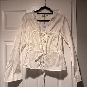 NWT Princess Polly Women's Cotton White Tie Top Bell LongSleeves Ruffles US 8